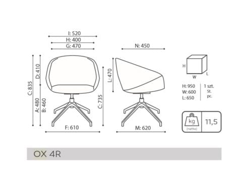 Bejot fotel Ox 4R wymiary